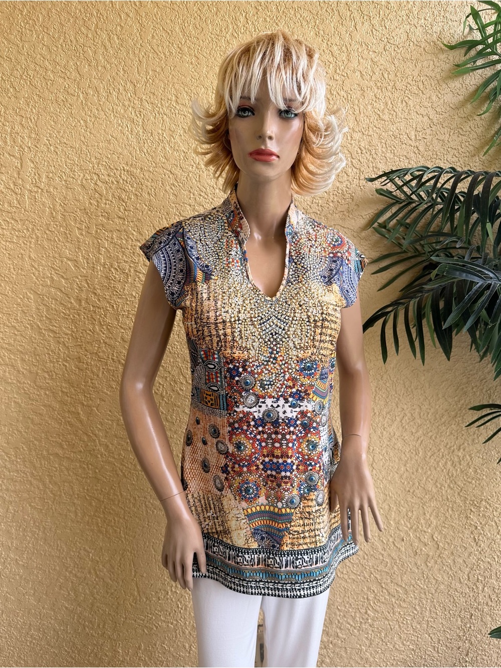 V Christina gem embellished colorful tunic top